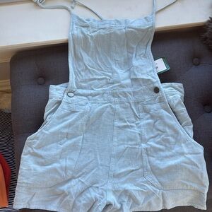 Mahina linen light blue denim look overalls